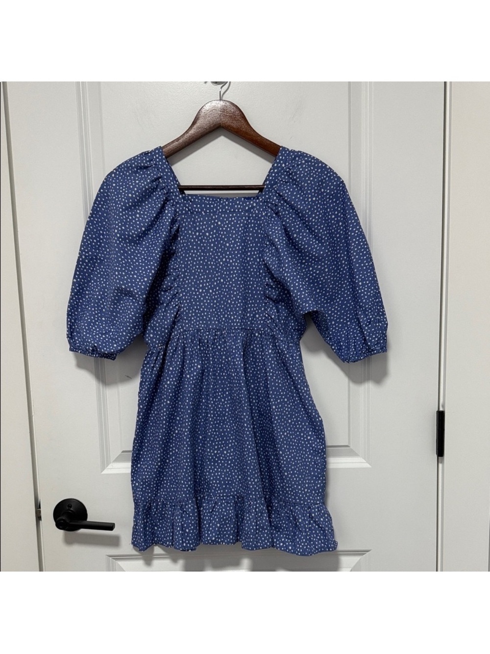 GB girls Navy Blue Polka Dot Puff Sleeve Dress